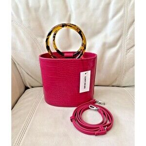 Elizabeth and James Ring Handle Croco Crossbody Bag Satchel Bucket Pink NWT